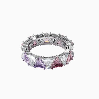 Millenia cocktail ring, Triangle cut crystals, Purple, Rhodium plated